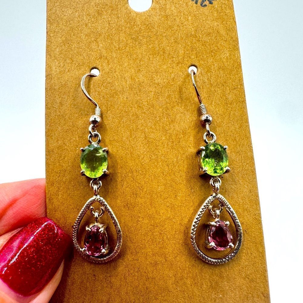 Stunning peridot and pink tourmaline‎ in sterling silver dangle earrings!!
